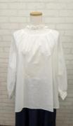 blue　willow　コットン細番手シャーリングブラウス:WH