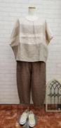 【蚤の市SALE】blue　willow　リネンヘリンボンパネルボーダータックブラウス:BG　￥7,920→