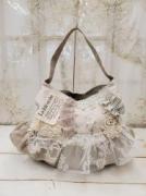 Veerle  logo print flower frill mix ポーリーヌトートBag:beige