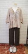 Veerle  スラブリネン　エンブロイダリーコットンローン　3/4パフスリーブボレロブラウス:mauve