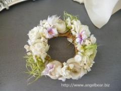 シルクフラワー*アンティークホワイト　ローズと野花のミニミニリース