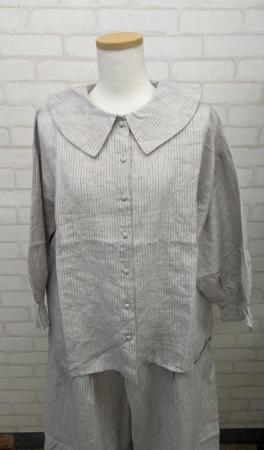 blue　willow　リネン平織りフラットカラーブラウス:ST