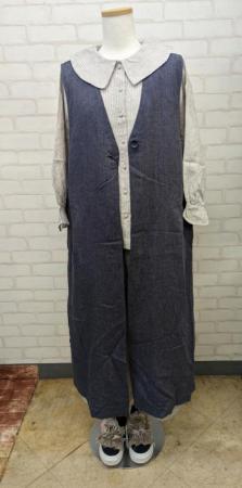 blue　willow　リネン平織りフラットカラーブラウス:ST