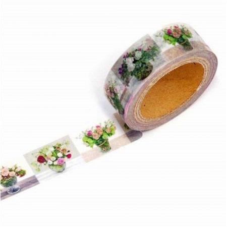 ボタニカル柄 マスキングテープ:背景のある花瓶の花