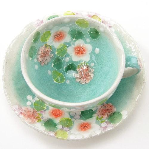 【エレガントスタイル雑貨】緑彩小紋 珈琲碗皿