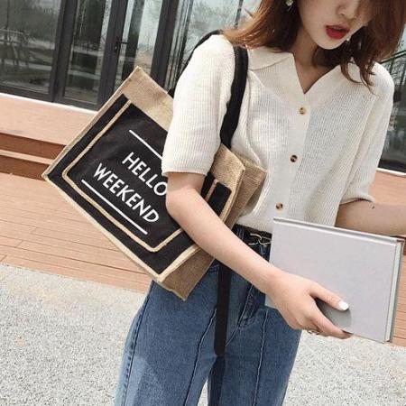 【クリアランスSALE】ロゴポケット付き雑材トートバッグ(BK)*90%OFF
