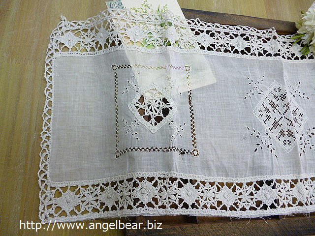 【クリアランスSALE】アンティーク　ボビンレース フィレレース パーツ 57x24cm*60%OFF