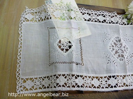 【クリアランスSALE】アンティーク　ボビンレース フィレレース パーツ 57x24cm*60%OFF