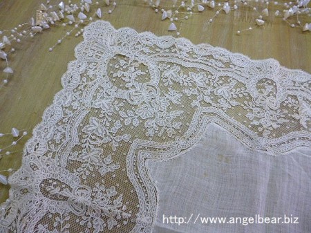 【クリアランスSALE】アンティーク　チュール刺繍レース ハンカチ 40x35cm*80%OFF