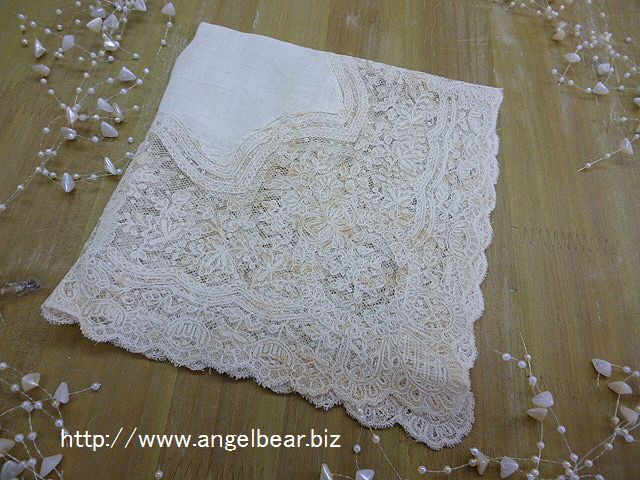 【クリアランスSALE】アンティーク　チュール刺繍レース ハンカチ 40x35cm*80%OFF