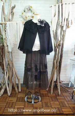 Angelica Leaf　レースと糸の手織りボレロ(コサージュ付き):BK