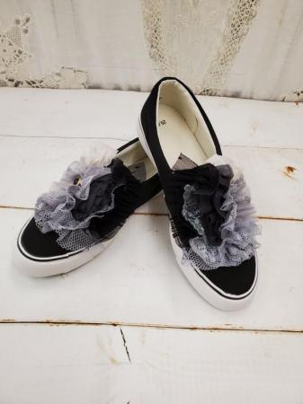 【タイムセール】Veerle　pearl&button pastei lace frill mix dorothy shoes(26cm):BK　*60%OFF