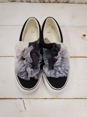 【タイムセール】Veerle　pearl&button pastei lace frill mix dorothy shoes(26cm):BK　*60%OFF