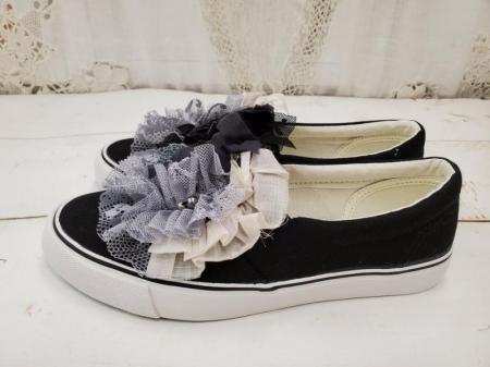 【タイムセール】Veerle　pearl&button pastei lace frill mix dorothy shoes(26cm):BK　*60%OFF