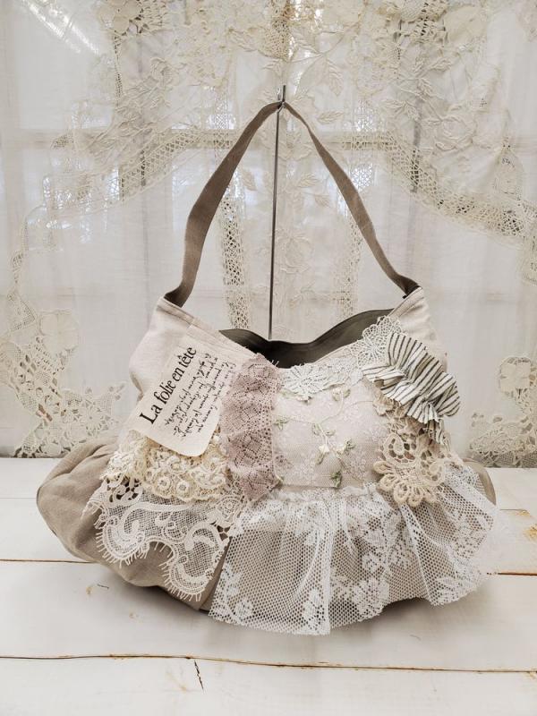 Veerle  logo print flower frill mix ポーリーヌトートBag:beige