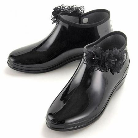 【クリアランスセール】レース花レインシューズ:BK　*50%OFF