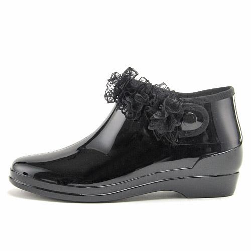【クリアランスセール】レース花レインシューズ:BK　*50%OFF