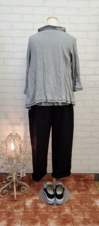 【蚤の市SALE】Veerle　リプロコットンハーフ　接結フレアー七分袖カーディガン:GRAY￥16,280→