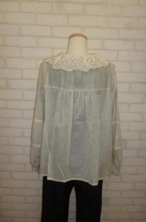 Veerle  レースミックスカラー　ロングパフスリーブ　ブラウス:ice gray