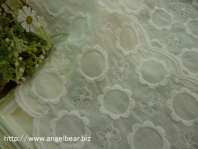 【クリアランスSALE】アンティーク　お花モチーフ刺繍パーツ:ホワイト 17x100cm*80%OFF